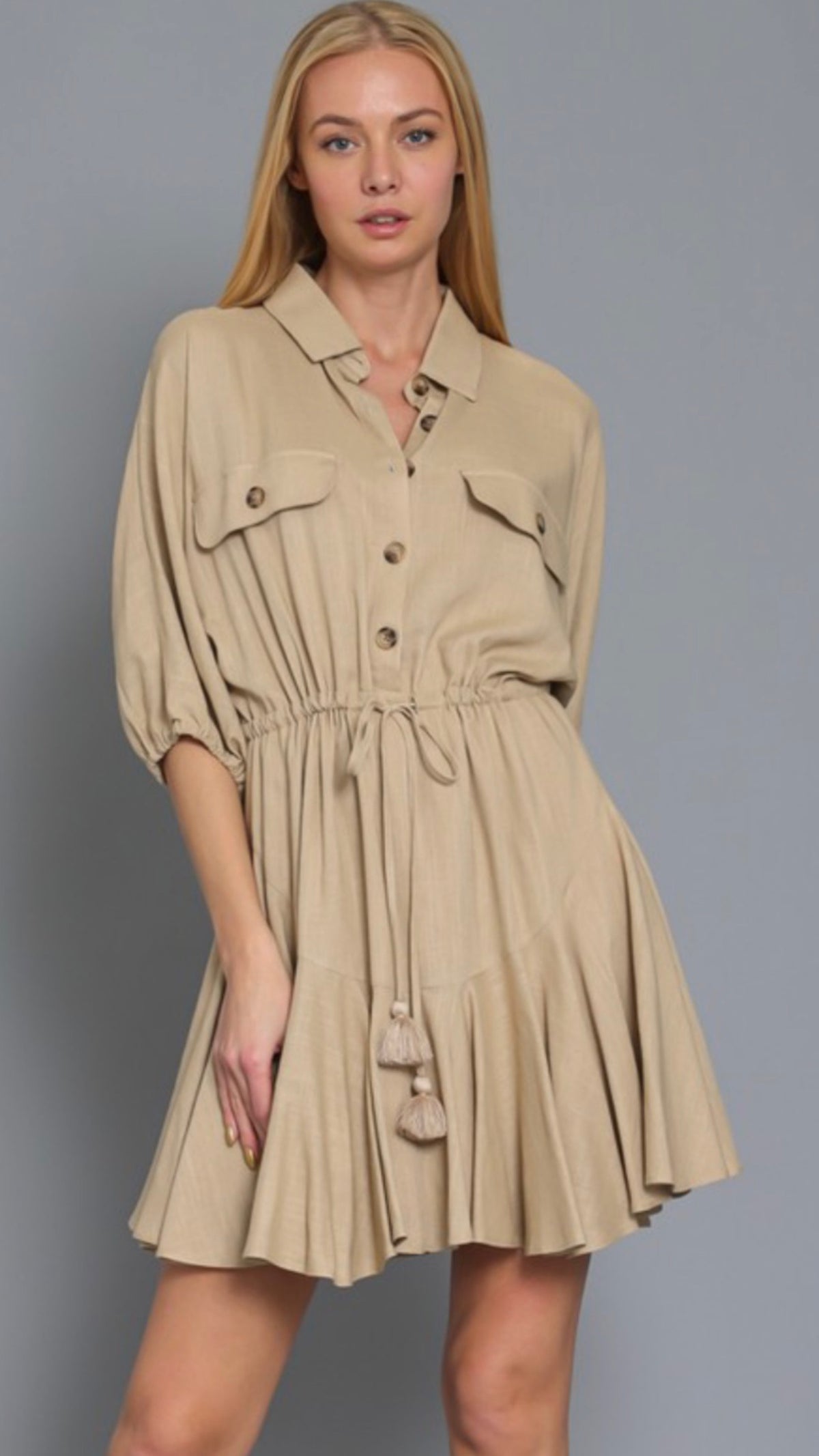 Khaki Linen Dress