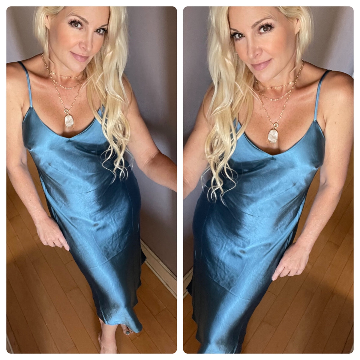 Blue satin dress